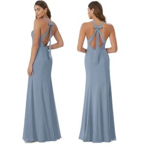Azazie Dusty Blue Bellatrix halter bridesmaid Dress )Worn Once/Tags Removed)